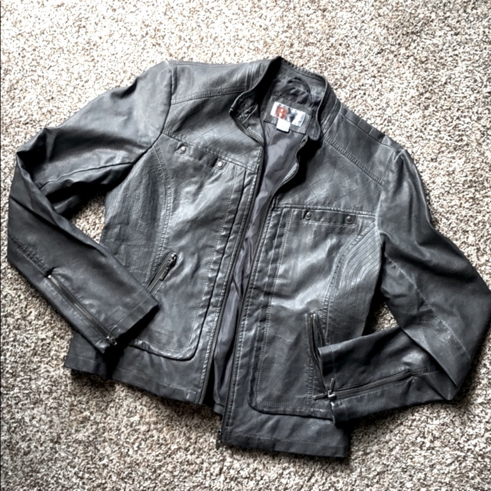 Jacket BERNARDO COLLECTION Vegan Leather Moto Gray Grey Zip Size Large